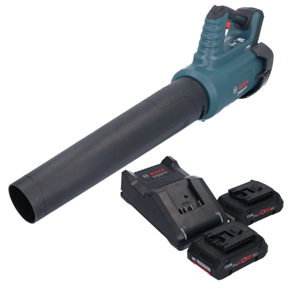 Bosch GBL 18V-750 Professional Akku Gebläse 18 V BITURBO Brushless + 2x ProCORE Akku 4,0 Ah + Ladegerät