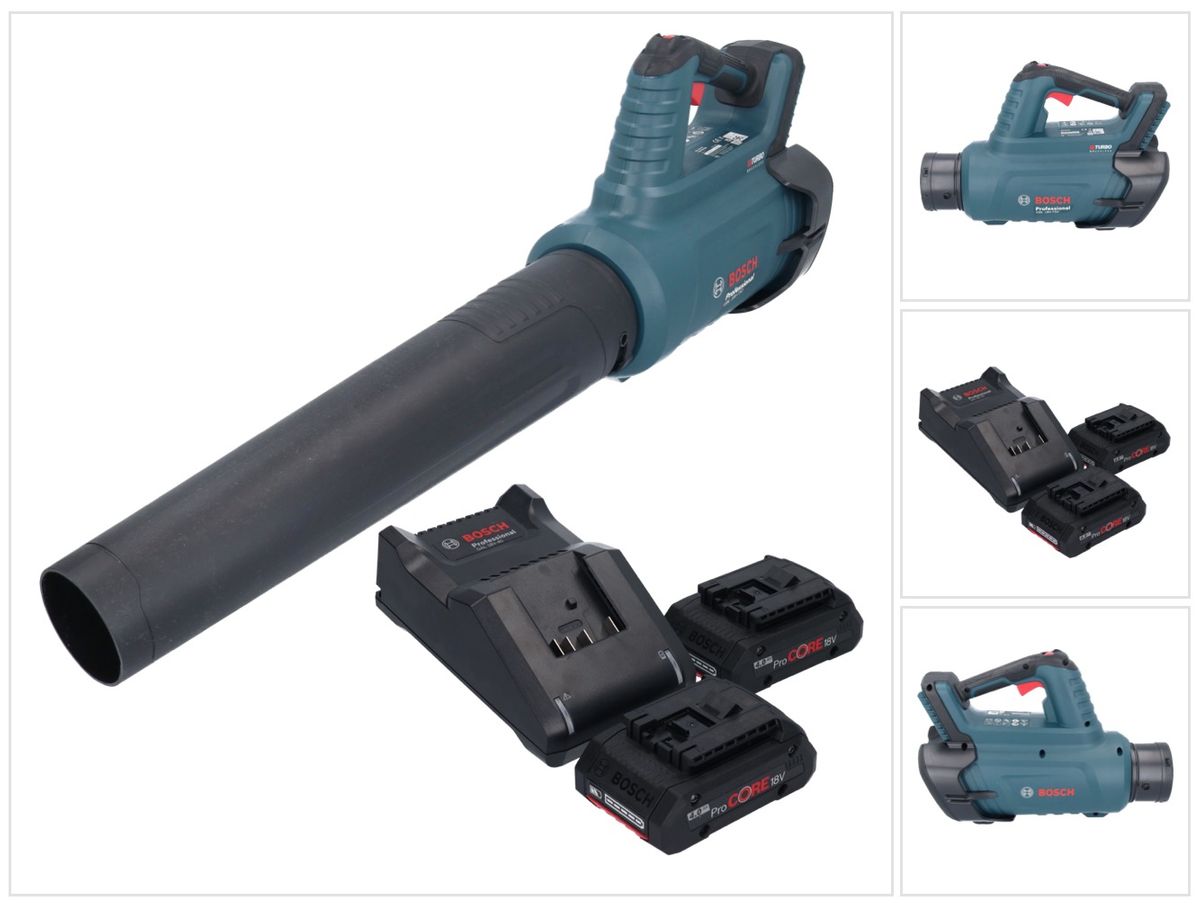 Bosch GBL 18V-750 Professional Akku Gebläse 18 V BITURBO Brushless + 2x ProCORE Akku 4,0 Ah + Ladegerät