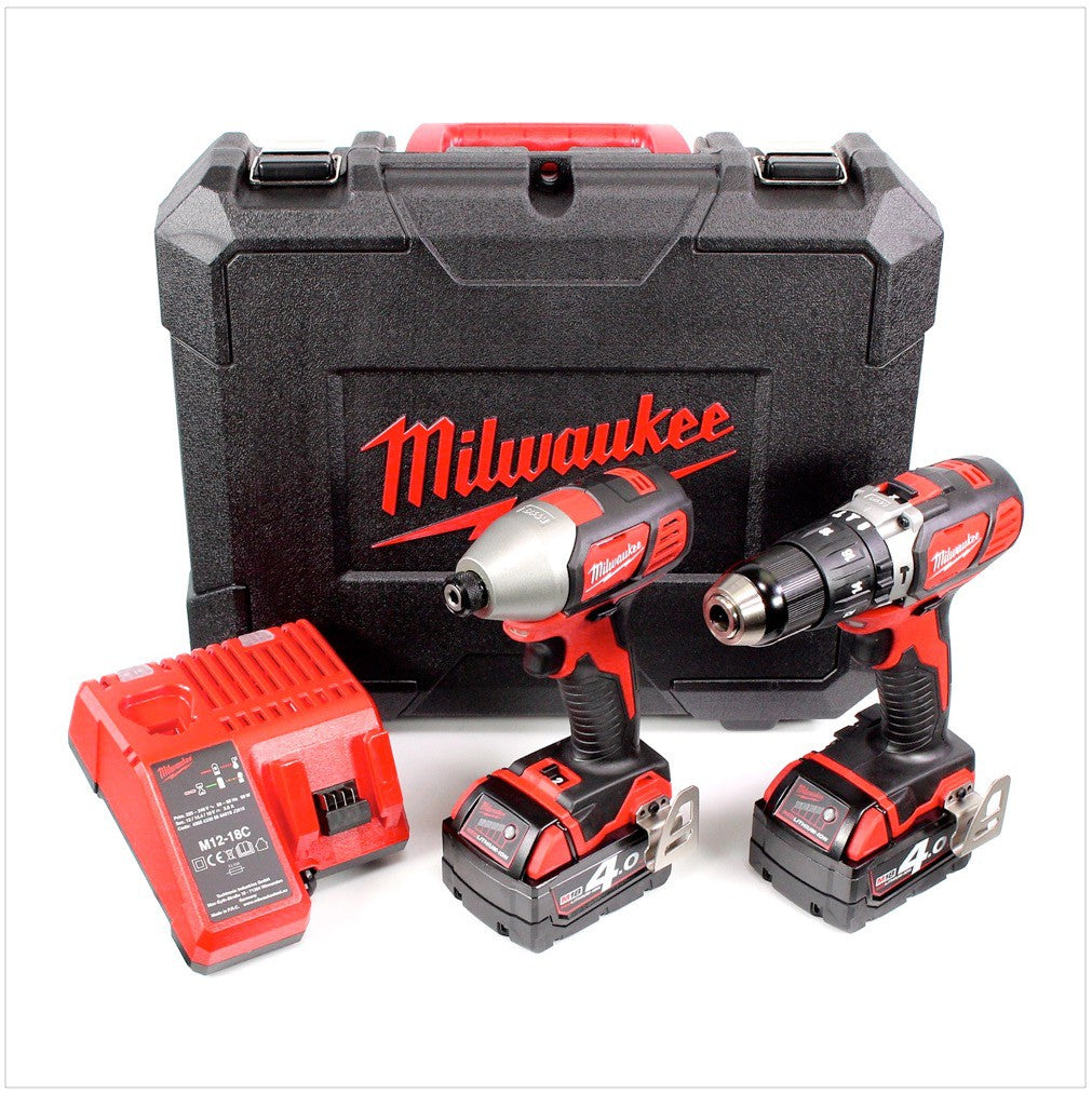 Milwaukee M18 BPP2C-402C PowerPack mit M18 BPD Akku Schlagbohrschrauber + M18 BID Akku Schlagschrauber + 2x Akkus 4,0 Ah + Ladegerät ( 4933443479 ) - Toolbrothers