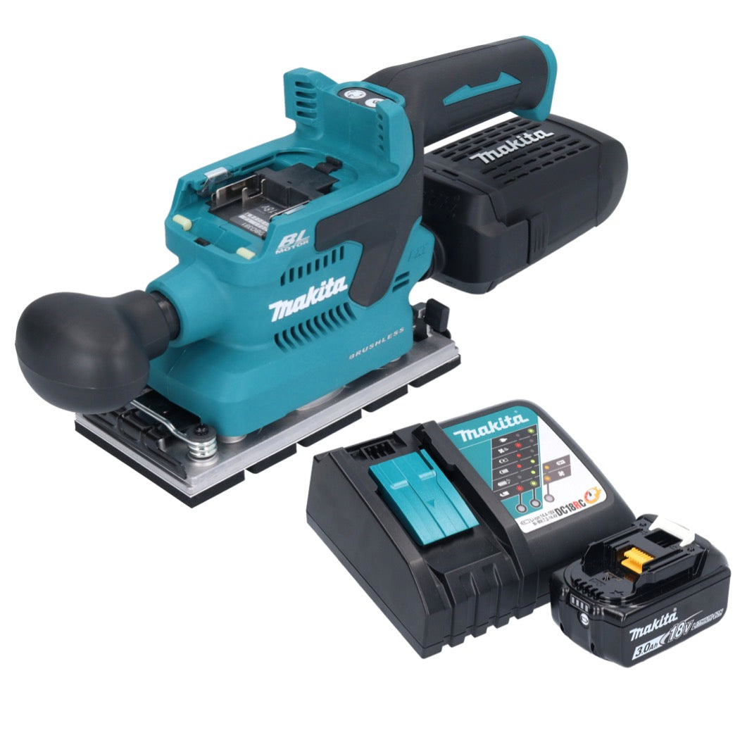 Makita DBO 381 RF1U ponceuse orbitale sur batterie 18 V 93 x 185 mm sans balais + 1x batterie 3,0 Ah + chargeur