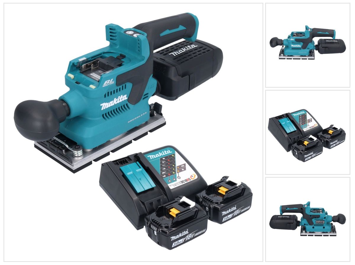 Makita DBO 381 RFU ponceuse orbitale sur batterie 18 V 93 x 185 mm sans balais + 2x batteries 3,0 Ah + chargeur