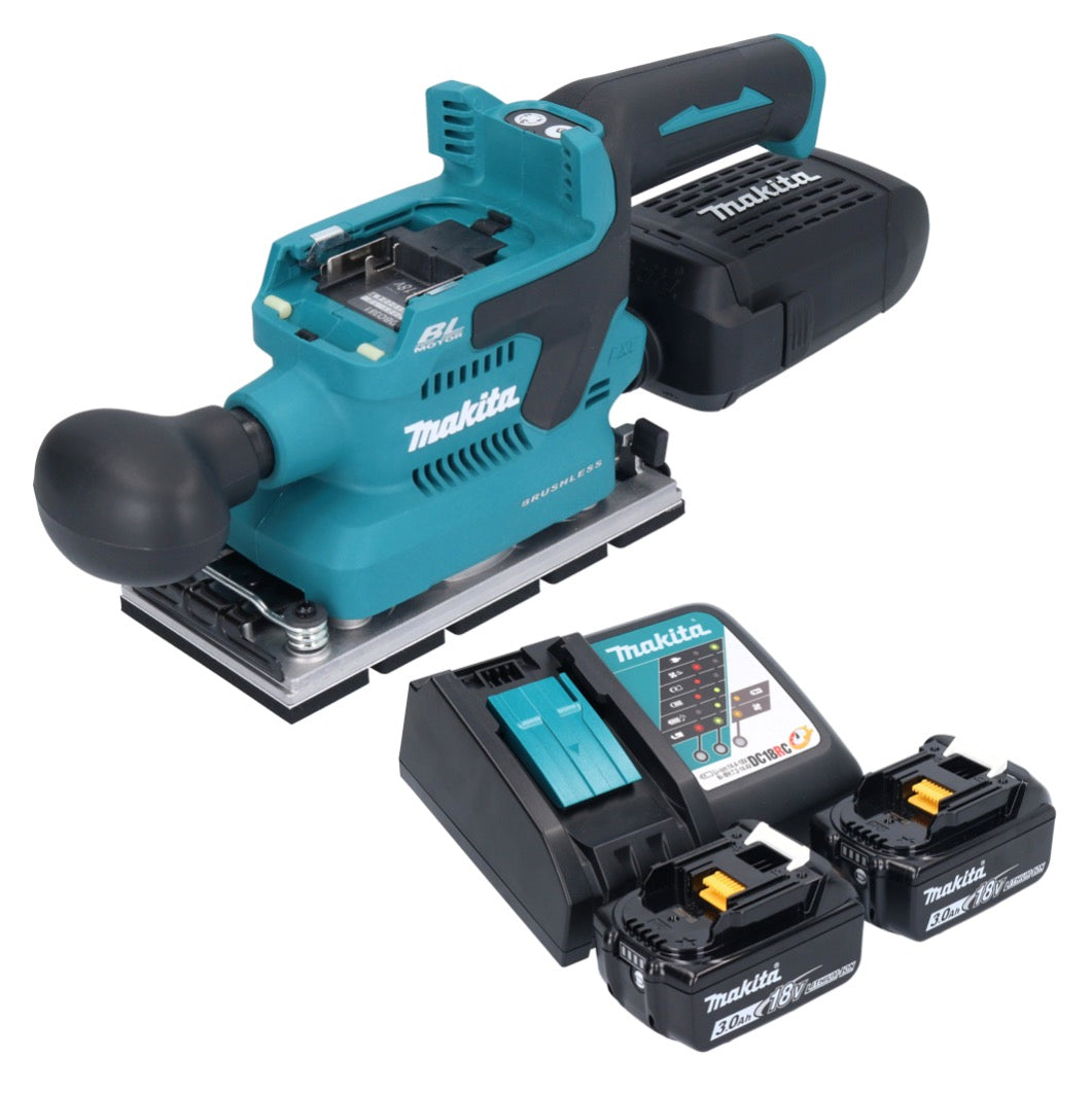 Makita DBO 381 RFU ponceuse orbitale sur batterie 18 V 93 x 185 mm sans balais + 2x batteries 3,0 Ah + chargeur