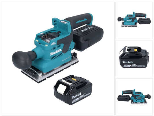 Makita DBO 381 T1U Akku Schwingschleifer 18 V 93 x 185 mm Brushless + 1x Akku 5,0 Ah - ohne Ladegerät