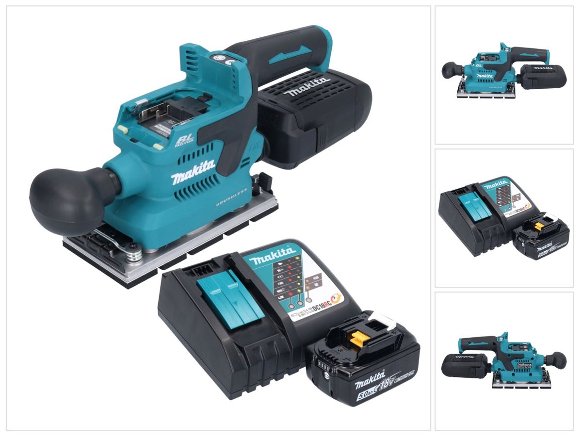 Makita DBO 381 RT1U Akku Schwingschleifer 18 V 93 x 185 mm Brushless + 1x Akku 5,0 Ah + Ladegerät