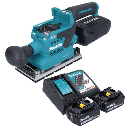 Makita DBO 381 RTU Akku Schwingschleifer 18 V 93 x 185 mm Brushless + 2x Akku 5,0 Ah + Ladegerät