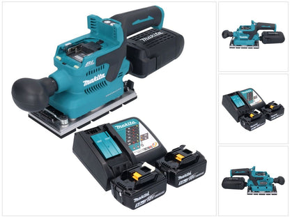 Makita DBO 381 RTU Akku Schwingschleifer 18 V 93 x 185 mm Brushless + 2x Akku 5,0 Ah + Ladegerät