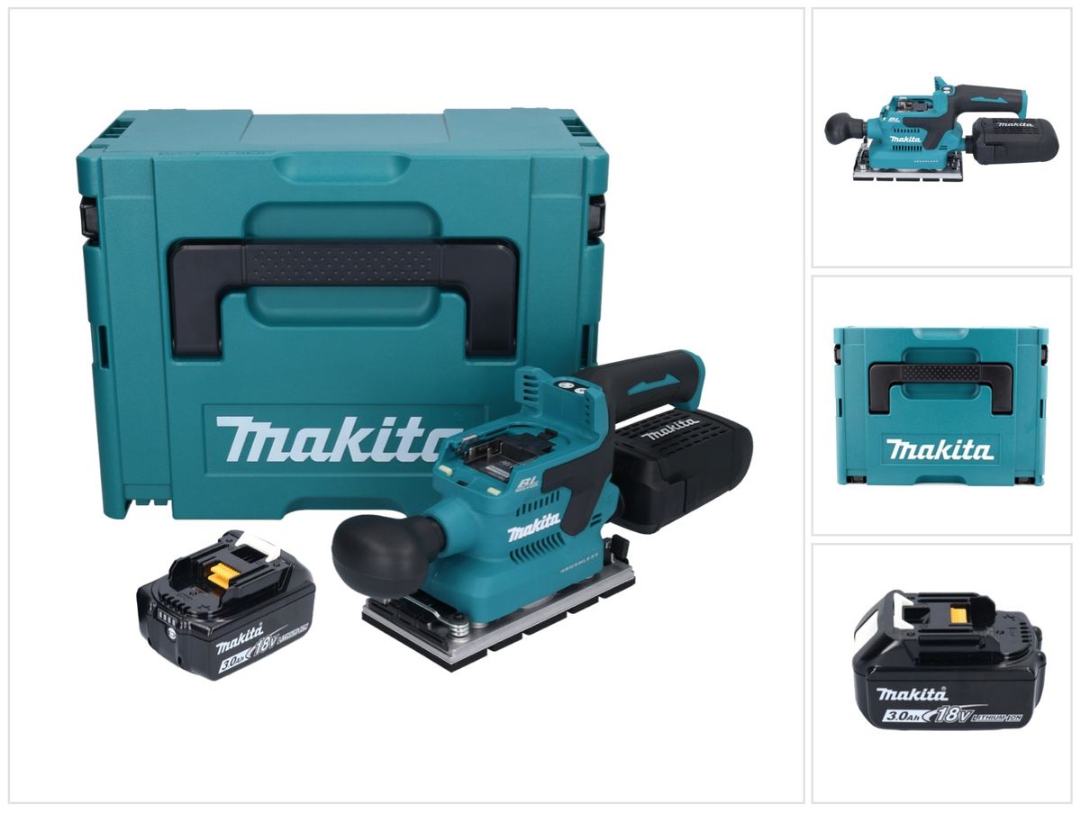 Makita DBO 381 F1JU Akku Schwingschleifer 18 V 93 x 185 mm Brushless + 1x Akku 3,0 Ah + Makpac - ohne Ladegerät