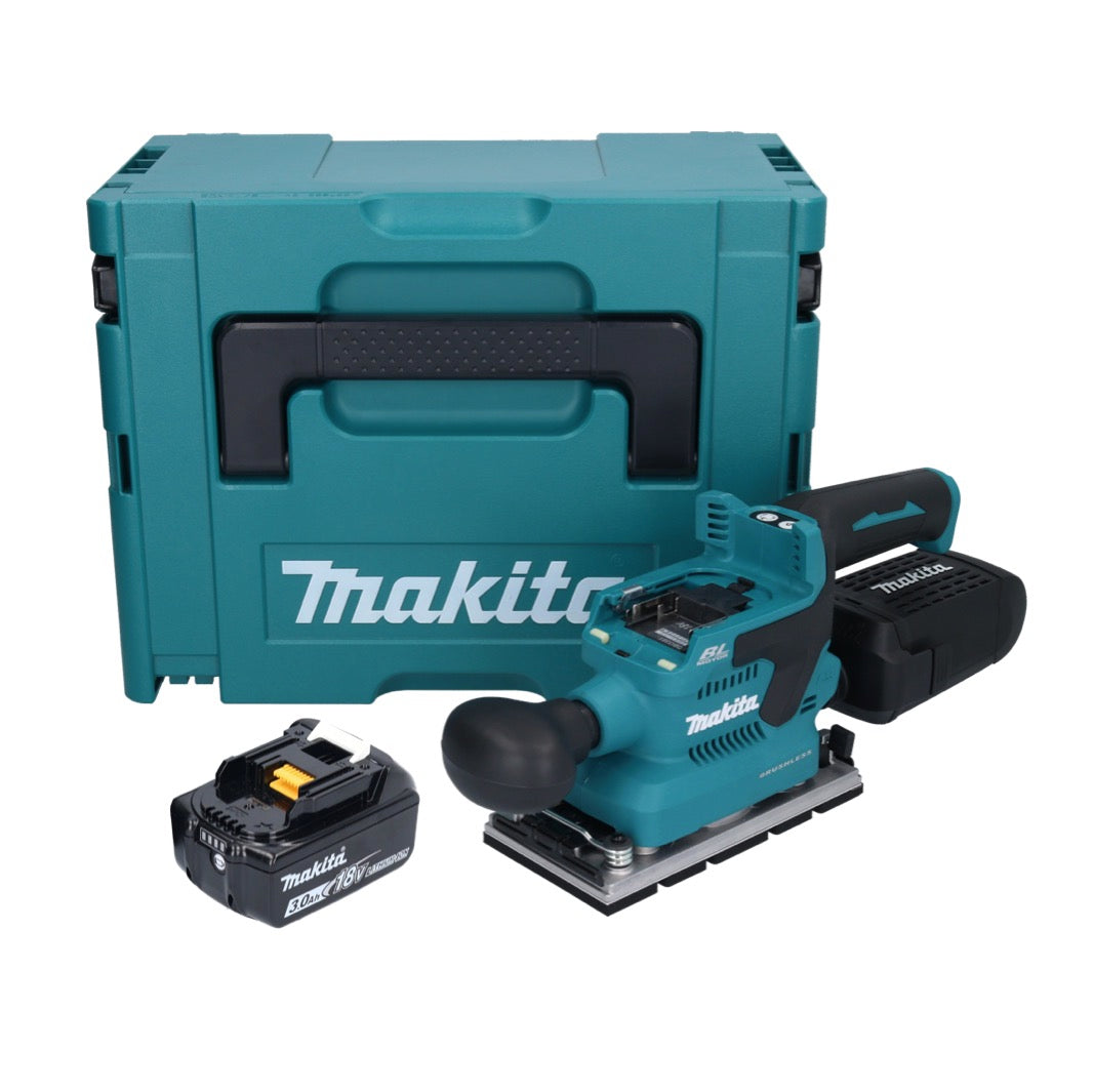 Makita DBO 381 F1JU Ponceuse orbitale sur batterie 18 V 93 x 185 mm sans balais + 1x batterie 3,0 Ah + Makpac - sans chargeur