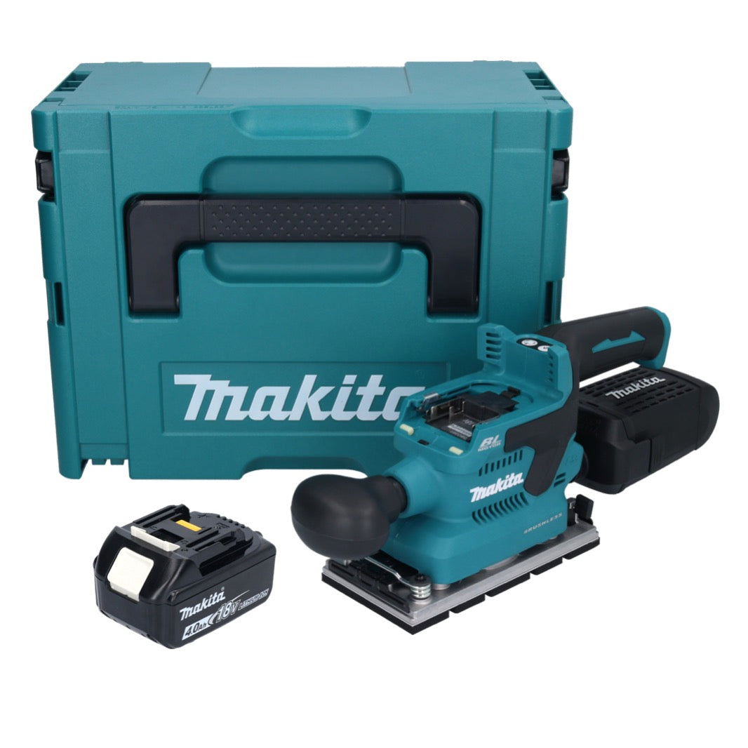 Makita DBO 381 M1JU Ponceuse orbitale sur batterie 18 V 93 x 185 mm sans balais + 1x batterie 4,0 Ah + Makpac - sans chargeur