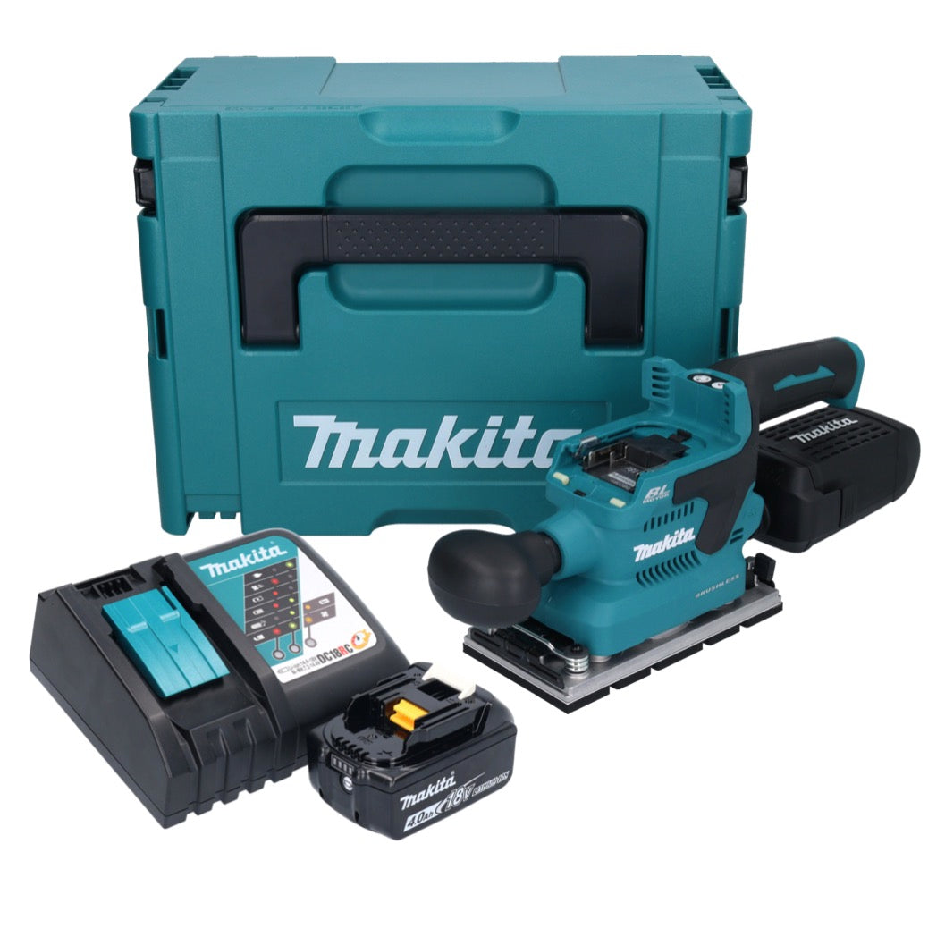 Makita DBO 381 RM1JU ponceuse orbitale sur batterie 18 V 93 x 185 mm sans balais + 1x batterie 4,0 Ah + chargeur + Makpac