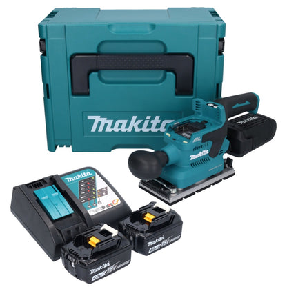 Makita DBO 381 RMJU Akku Schwingschleifer 18 V 93 x 185 mm Brushless + 2x Akku 4,0 Ah + Ladegerät + Makpac