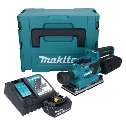 Makita DBO 381 RT1JU Akku Schwingschleifer 18 V 93 x 185 mm Brushless + 1x Akku 5,0 Ah + Ladegerät + Makpac