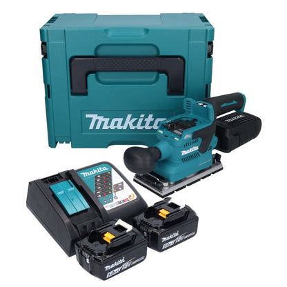 Makita DBO 381 RTJU ponceuse orbitale sur batterie 18 V 93 x 185 mm sans balais + 2x batteries 5,0 Ah + chargeur + Makpac