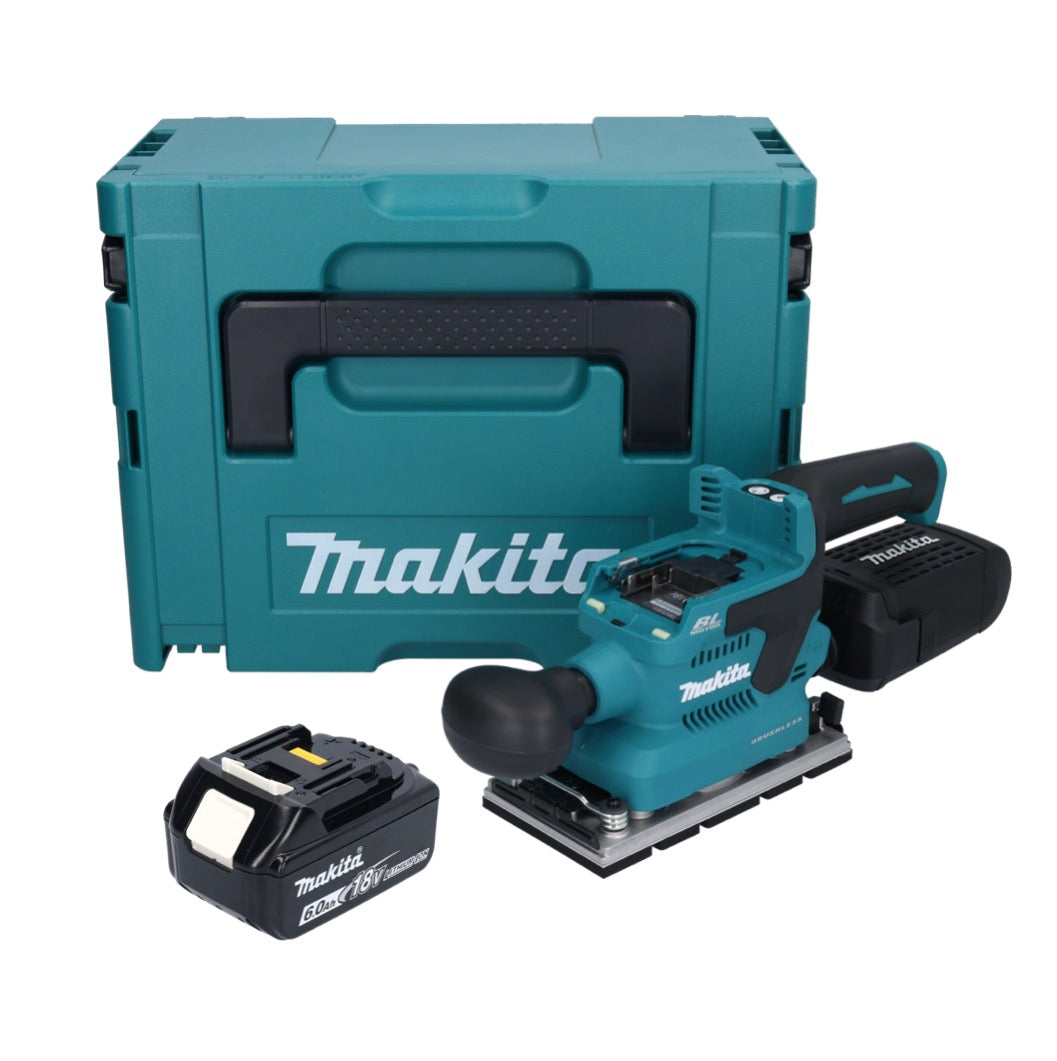 Makita DBO 381 G1JU Akku Schwingschleifer 18 V 93 x 185 mm Brushless + 1x Akku 6,0 Ah + Makpac - ohne Ladegerät