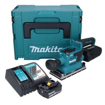 Makita DBO 381 RG1JU Akku Schwingschleifer 18 V 93 x 185 mm Brushless + 1x Akku 6,0 Ah + Ladegerät + Makpac