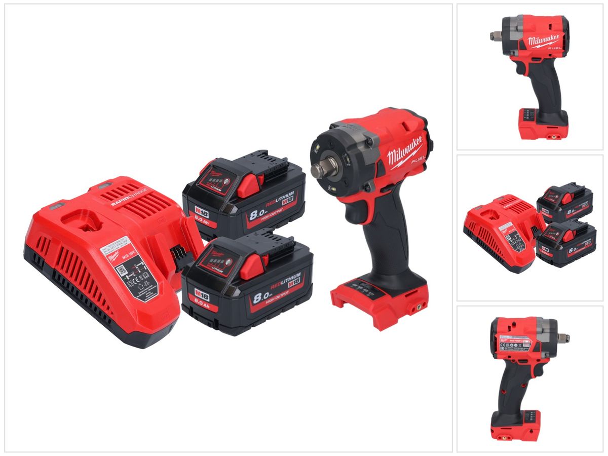 Milwaukee M18 FIW2F12-802 Akku Schlagschrauber 18 V 339 Nm 1/2" Brushless + 2x Akku 8,0 Ah + Ladegerät