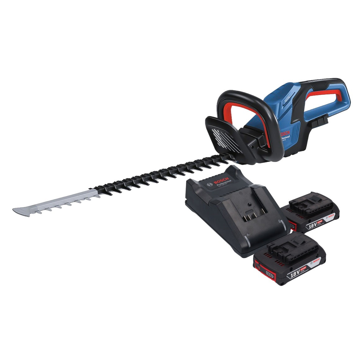 Bosch GHE 18V-60 Professional Akku Heckenschere 18 V 60 cm Brushless + 2x Akku 2,0 Ah + Ladegerät