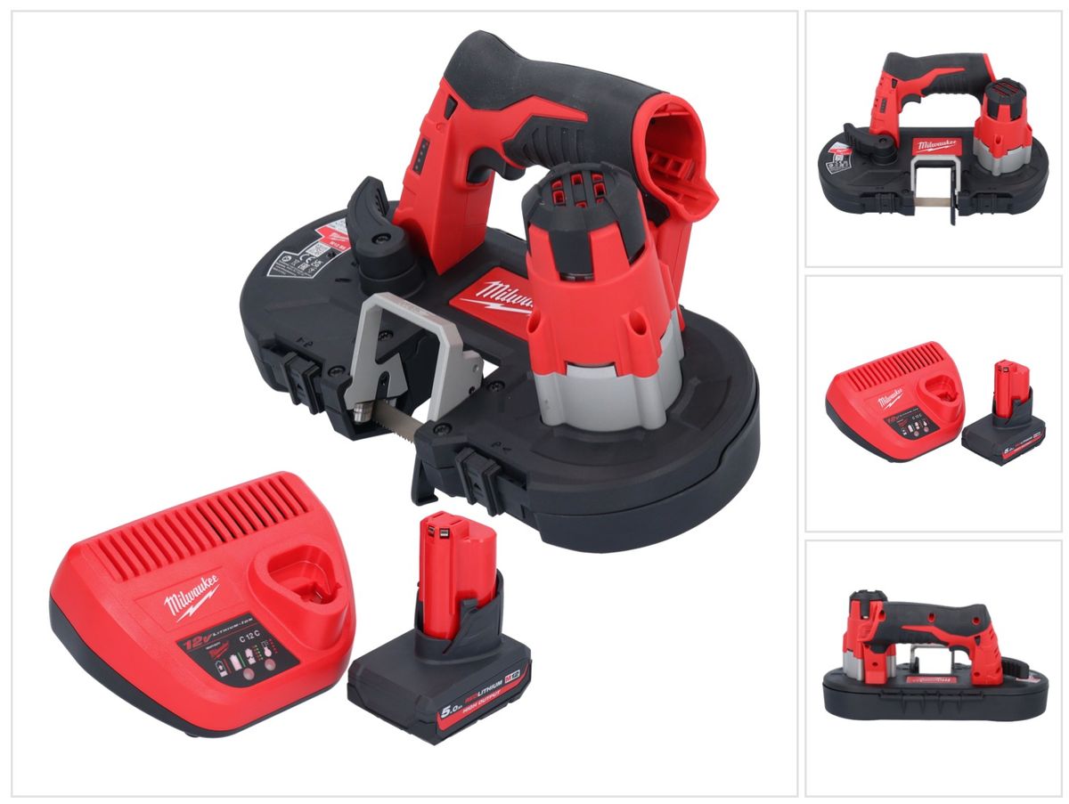 Scie à ruban à batterie Milwaukee M12 BS-501 12 V 41 x 41 mm + 1x batterie 5,0 Ah + chargeur