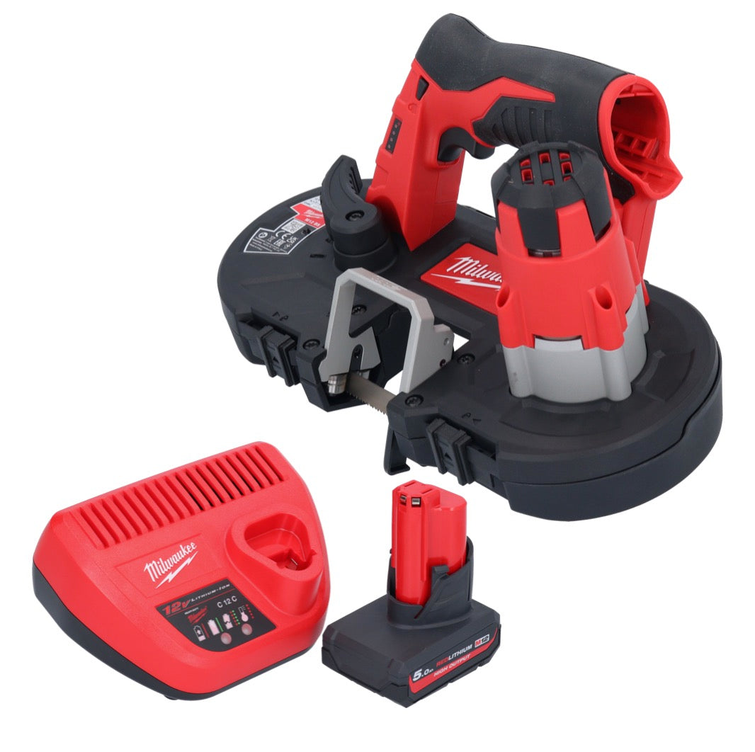 Scie à ruban à batterie Milwaukee M12 BS-501 12 V 41 x 41 mm + 1x batterie 5,0 Ah + chargeur