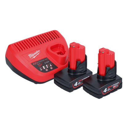 Pompe de transfert de batterie Milwaukee M12 BSWP-402 12 V 34 l/min + 2x batteries 4,0 Ah + chargeur