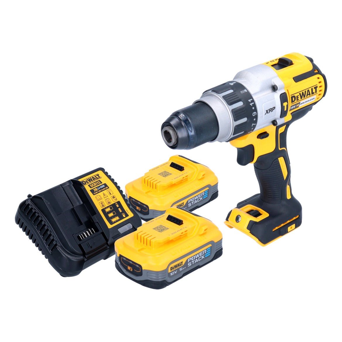 Perceuse à percussion sans fil DeWalt DCD 996 H2 18 V 95 Nm sans balais + 2 batteries Powerstack 5,0 Ah + chargeur