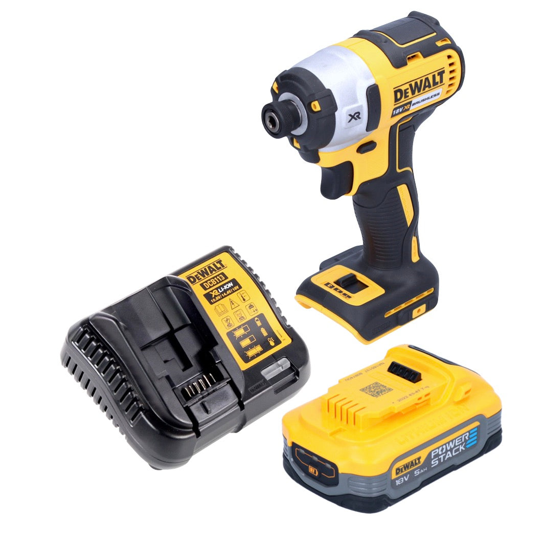 DeWalt DCF 887 H1 Akku Schlagschrauber 18 V 205 Nm 1/4" Brushless + 1x Akku Powerstack 5,0 Ah + Ladegerät