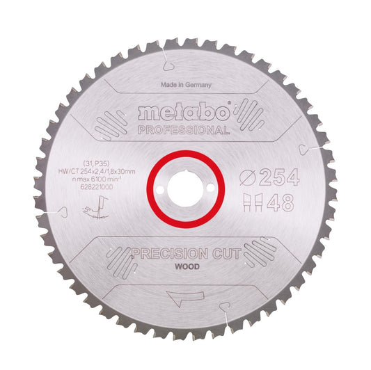 Metabo Precision Cut Wood - Lame de scie circulaire professionnelle 254 x 30 mm Z48 (628221000) WZ 5° NEG