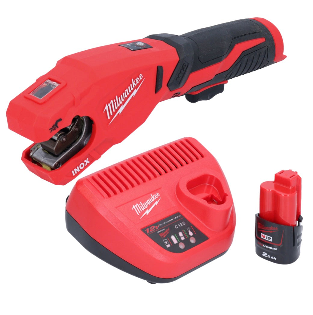 Coupe-tubes en acier inoxydable sur batterie Milwaukee M12 PCSS-201 12 V 12 - 28 mm + 1x batterie 2,0 Ah + chargeur