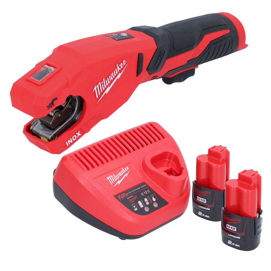 Coupe-tubes en acier inoxydable à batterie Milwaukee M12 PCSS-202 12 V 12 - 28 mm + 2x batteries 2,0 Ah + chargeur