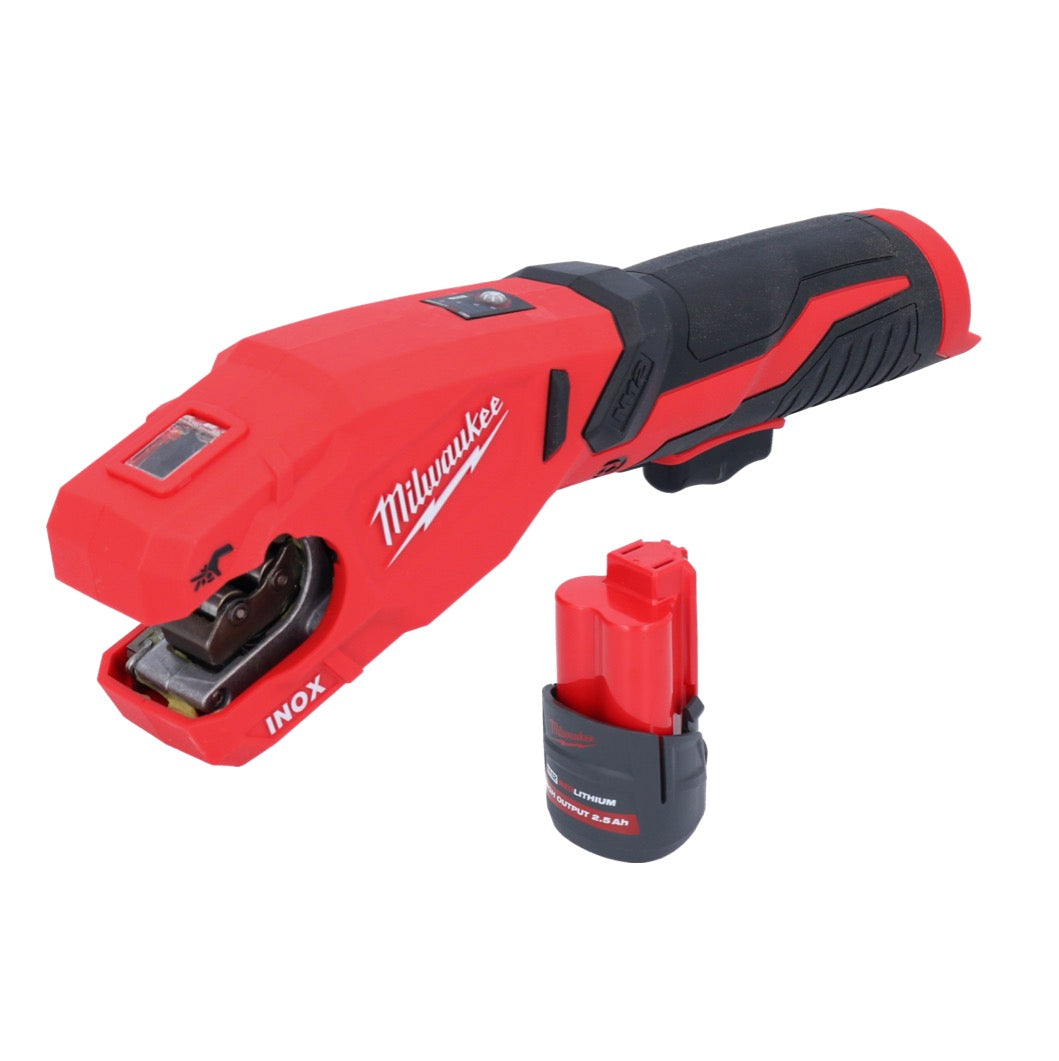 Coupe-tube inox sur batterie Milwaukee M12 PCSS-251 12 V 12 - 28 mm + batterie 2,5 Ah - sans chargeur