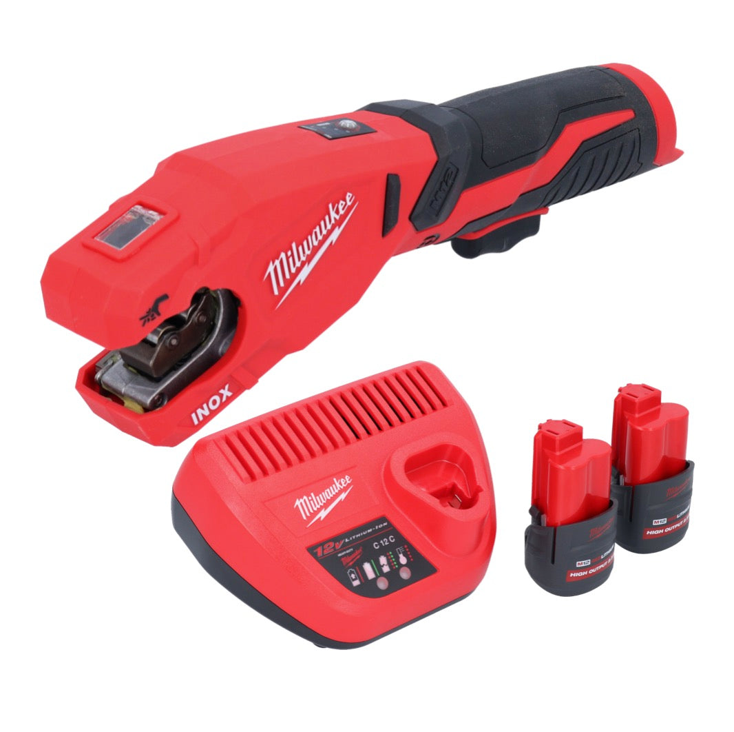 Milwaukee M12 PCSS-252 Akku Edelstahl Rohrabschneider 12 V 12 - 28 mm + 2x Akku 2,5 Ah + Ladegerät