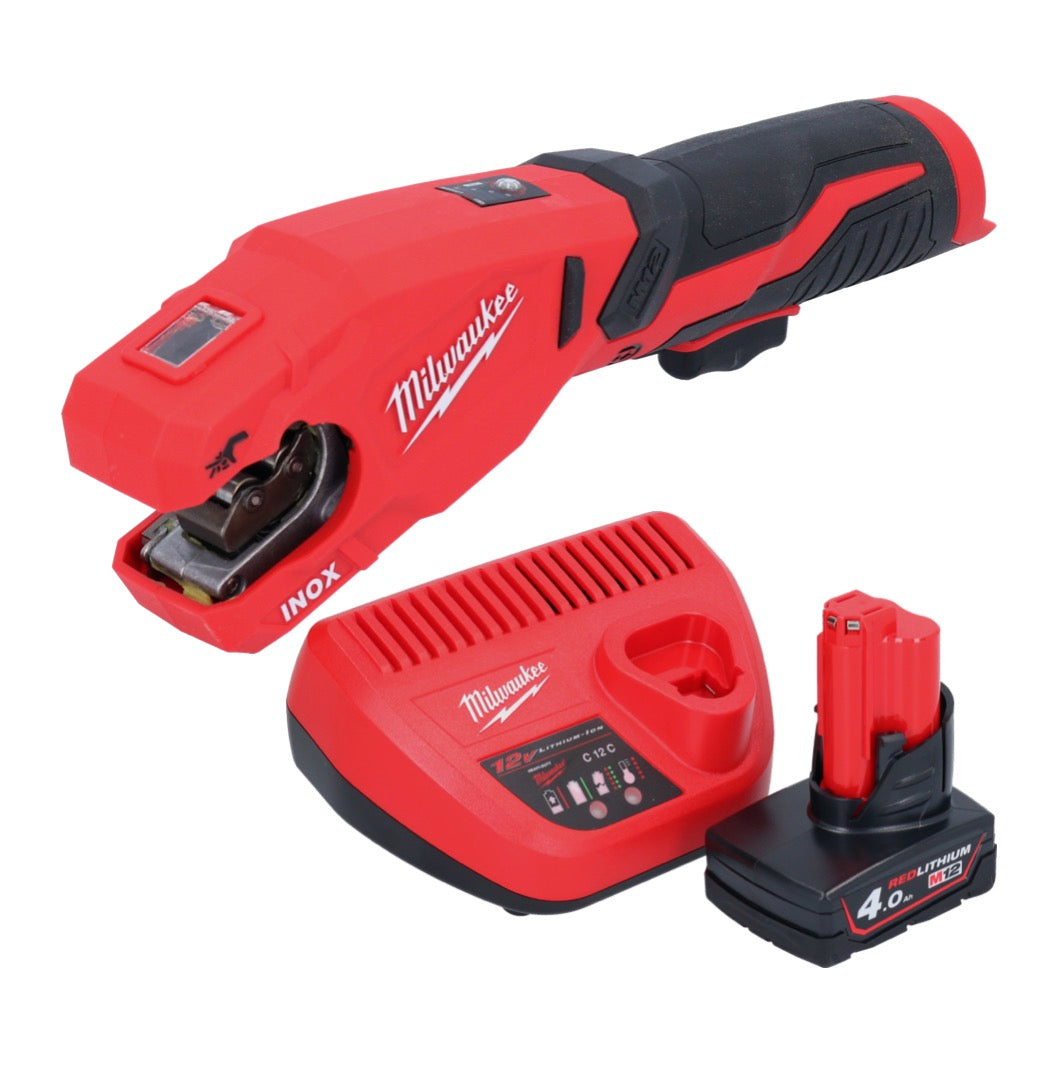 Coupe-tube en acier inoxydable sur batterie Milwaukee M12 PCSS-401 12 V 12 - 28 mm + 1x batterie 4,0 Ah + chargeur