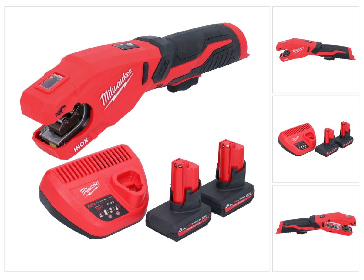 Coupe-tubes en acier inoxydable à batterie Milwaukee M12 PCSS-502 12 V 12 - 28 mm + 2x batteries 5,0 Ah + chargeur