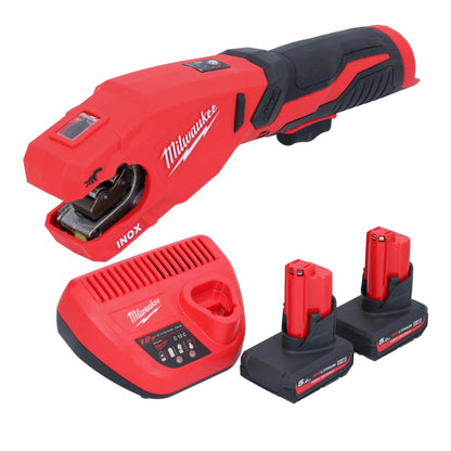 Coupe-tubes en acier inoxydable à batterie Milwaukee M12 PCSS-502 12 V 12 - 28 mm + 2x batteries 5,0 Ah + chargeur