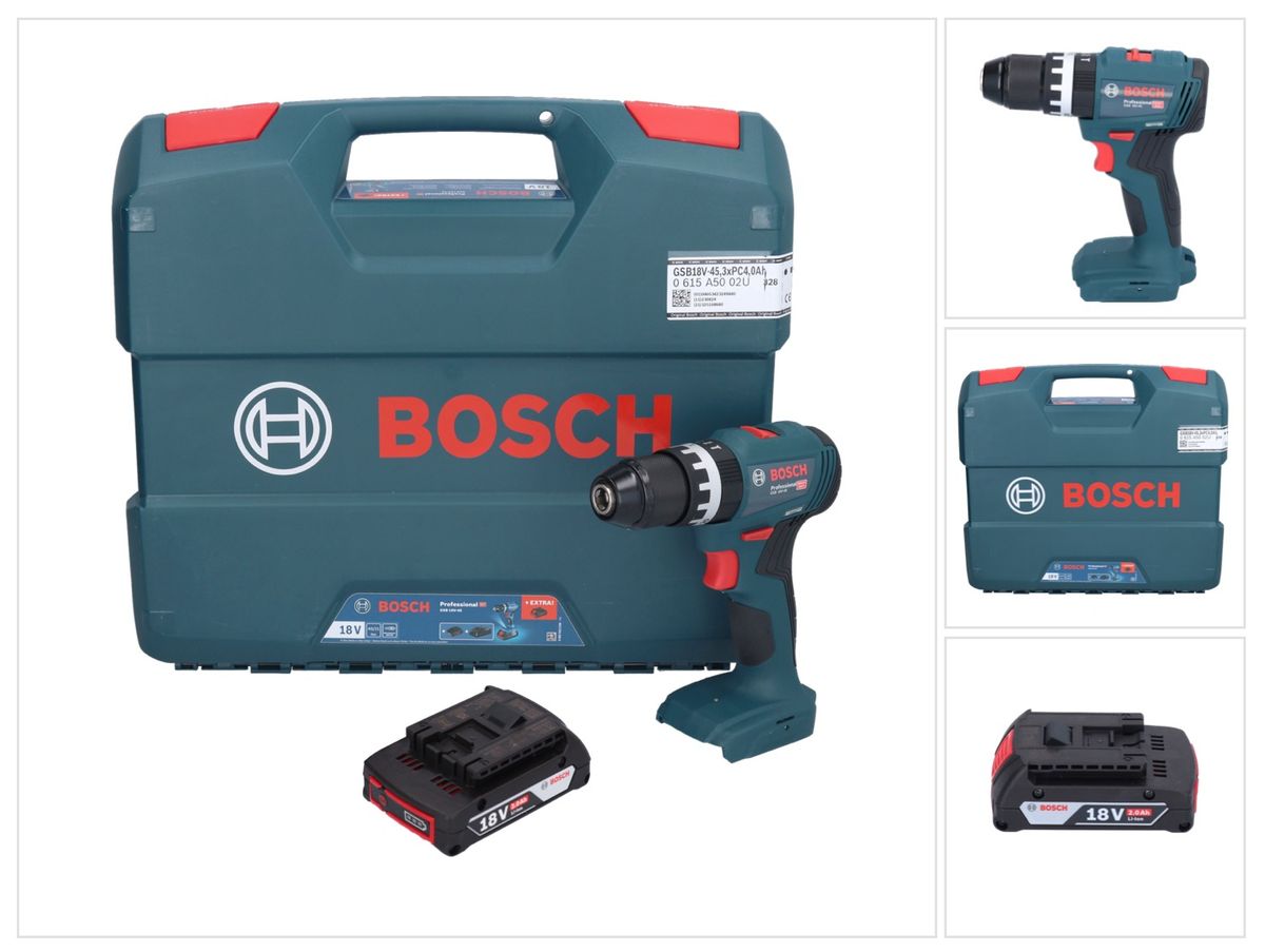 Bosch GSB 18V-45 Professional perceuse à percussion sans fil 18 V 45 Nm sans balais + 1x batterie 2,0 Ah + mallette en L - sans chargeur