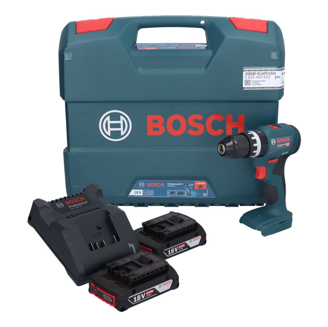 Bosch GSB 18V-45 Professional perceuse à percussion sans fil 18 V 45 Nm (06019K3302) sans balais + 2x batterie 2,0 Ah + chargeur + mallette en L