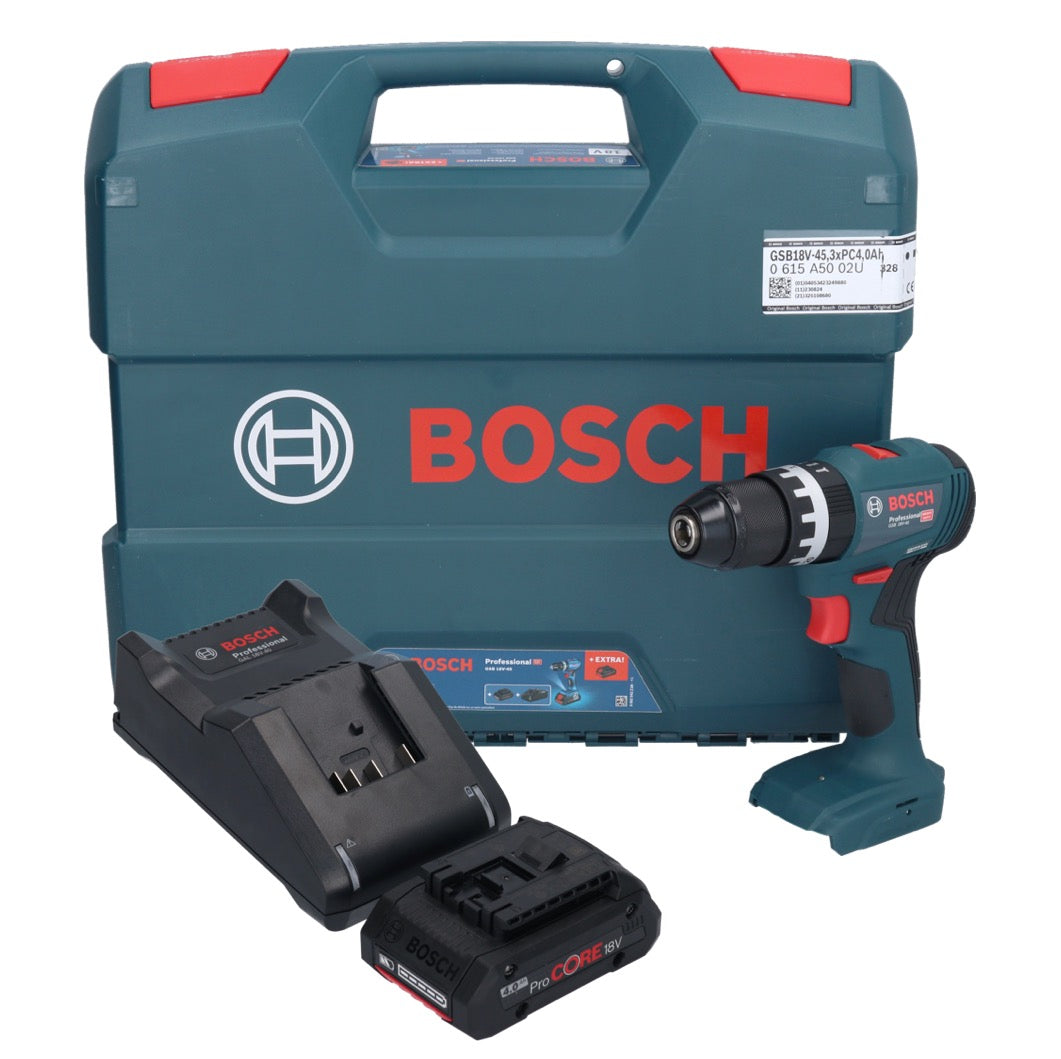 Bosch GSB 18V-45 Professional perceuse à percussion sans fil 18 V 45 Nm sans balais + 1 batterie ProCORE 4,0 Ah + chargeur + mallette en L