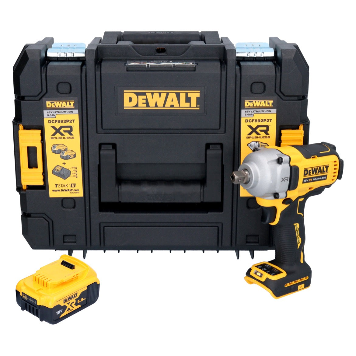 DeWalt DCF 892 NT Akku Schlagschrauber 18 V 813 Nm 1/2" Brushless + 1x Akku 5,0 Ah + TSTAK - ohne Ladegerät