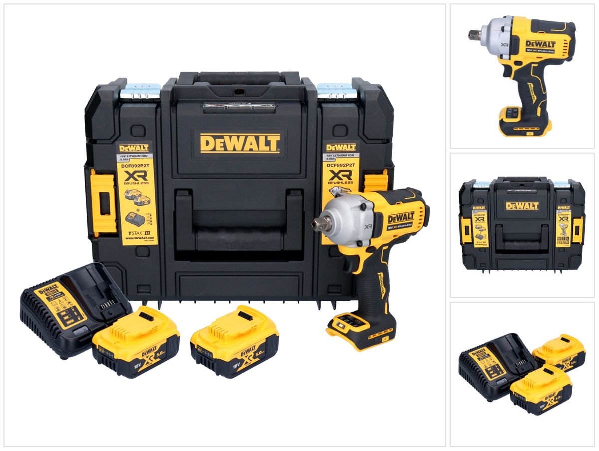 Clé à chocs sans fil DeWalt DCF 892 P2T 18 V 813 Nm 1/2" sans balai + 2x batterie 5,0 Ah + chargeur + TSTAK