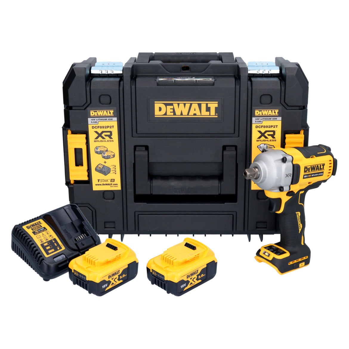 Clé à chocs sans fil DeWalt DCF 892 P2T 18 V 813 Nm 1/2" sans balai + 2x batterie 5,0 Ah + chargeur + TSTAK