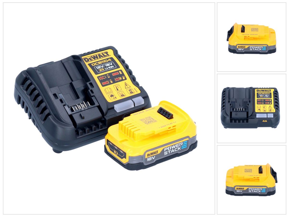 Kit de démarrage de batterie DeWalt DCB 1104 E1 12 V / 18 V 1x batterie Powerstack 1,7 Ah + chargeur DCB 1104