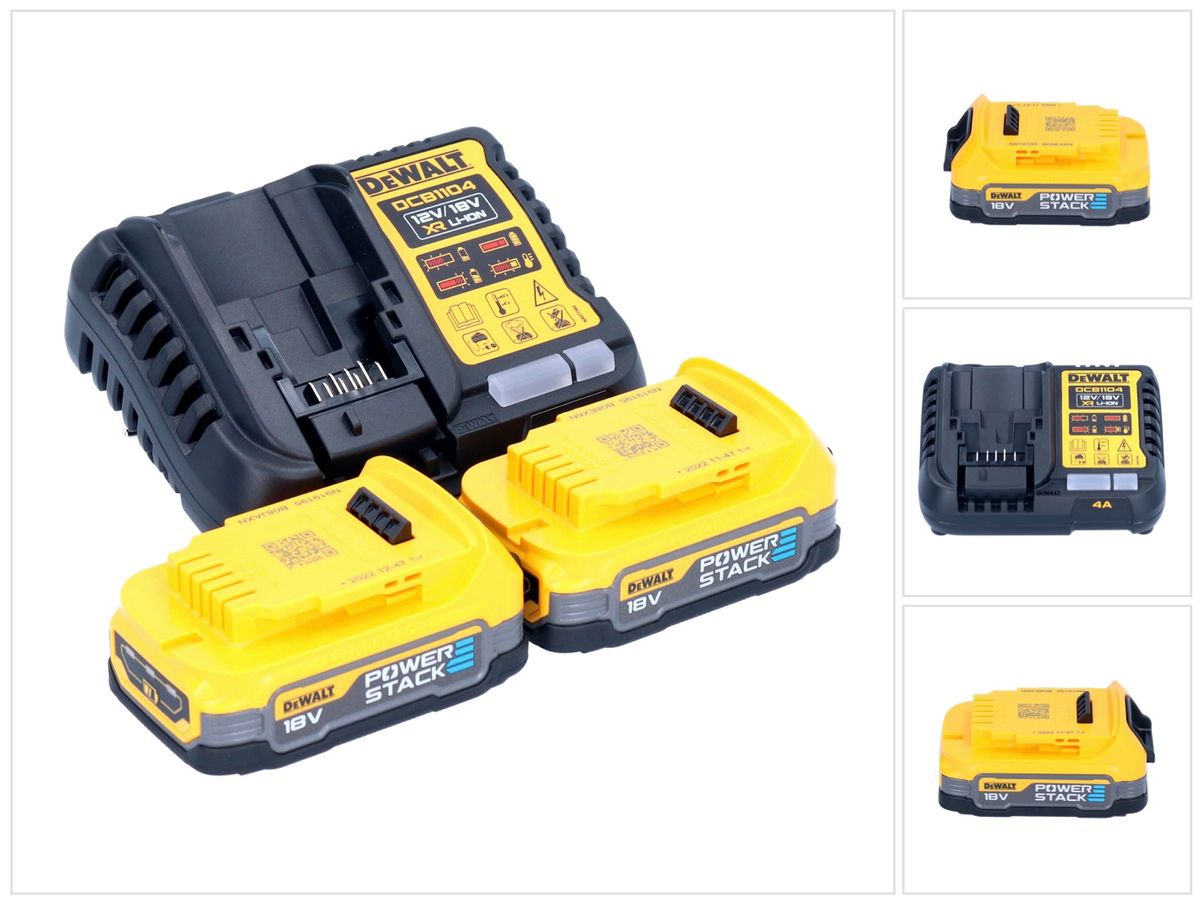 Kit de démarrage de batterie DeWalt DCB 1104 E2 12 V / 18 V 2x batterie Powerstack 1,7 Ah + chargeur DCB 1104