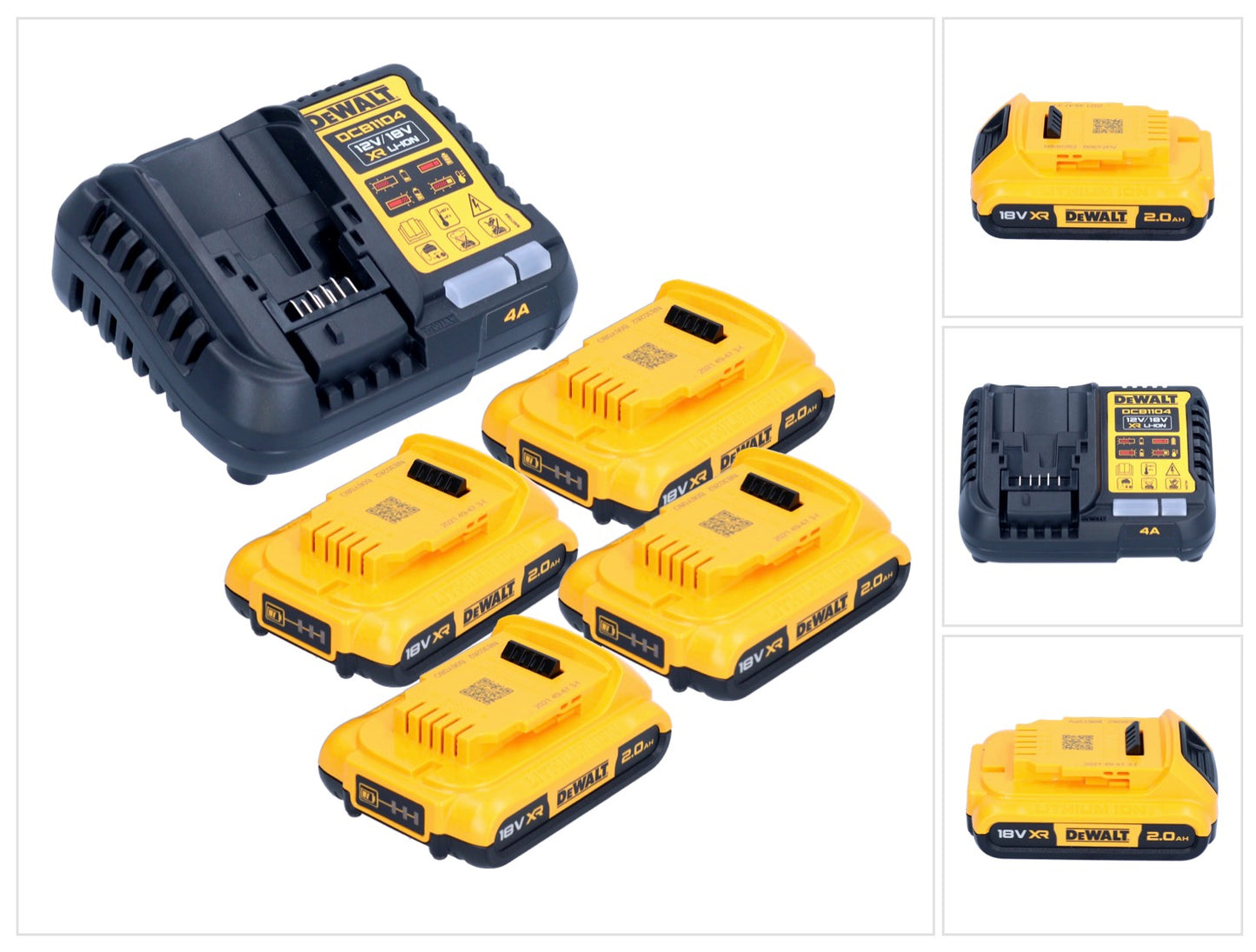 DeWalt DCB 1104 D4 Akku Starter Set 12 V / 18 V 4x Akku 2,0 Ah + DCB 1104 Ladegerät