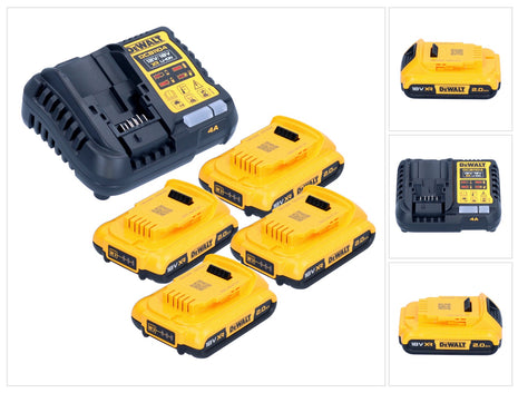 DeWalt DCB 1104 D4 Akku Starter Set 12 V / 18 V 4x Akku 2,0 Ah + DCB 1104 Ladegerät