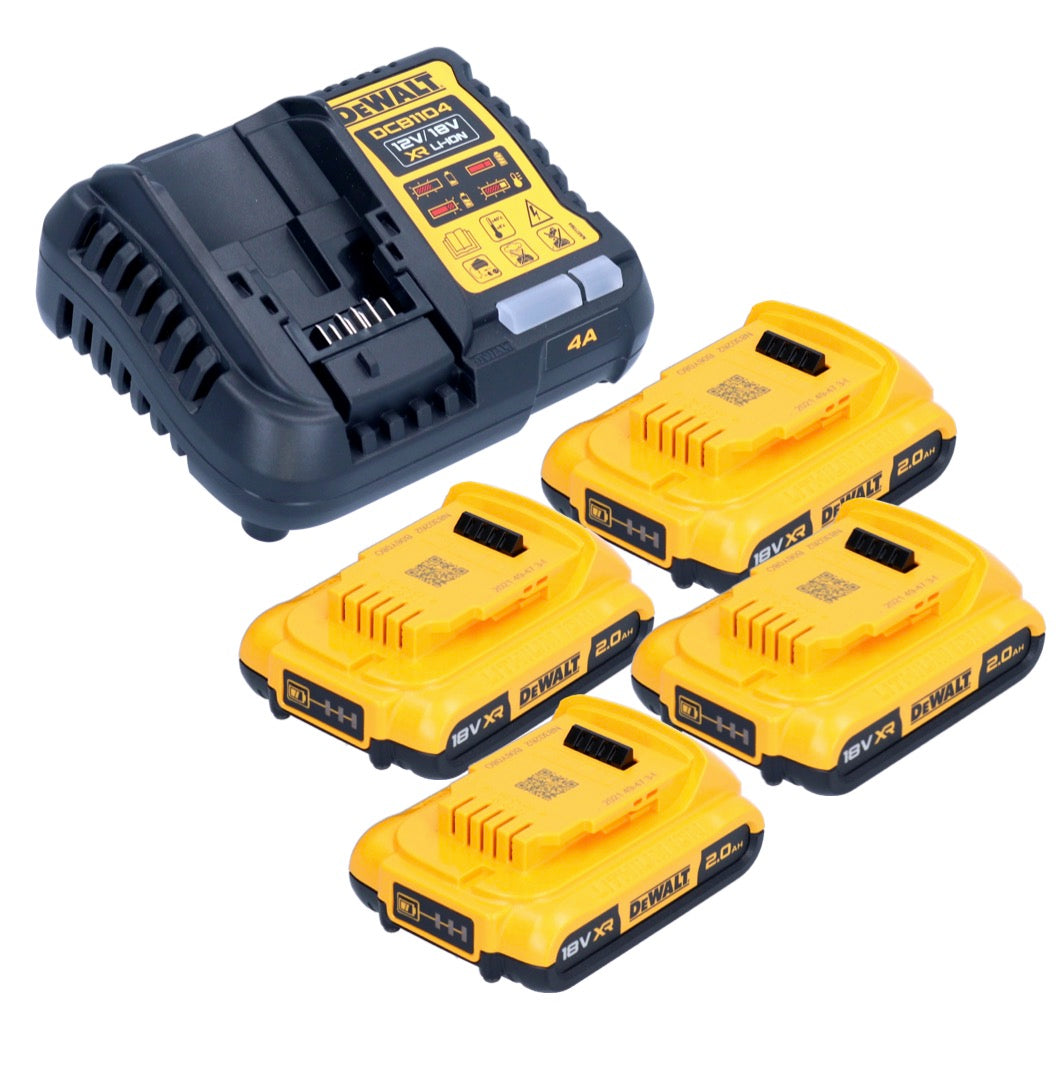 DeWalt DCB 1104 D4 Akku Starter Set 12 V / 18 V 4x Akku 2,0 Ah + DCB 1104 Ladegerät