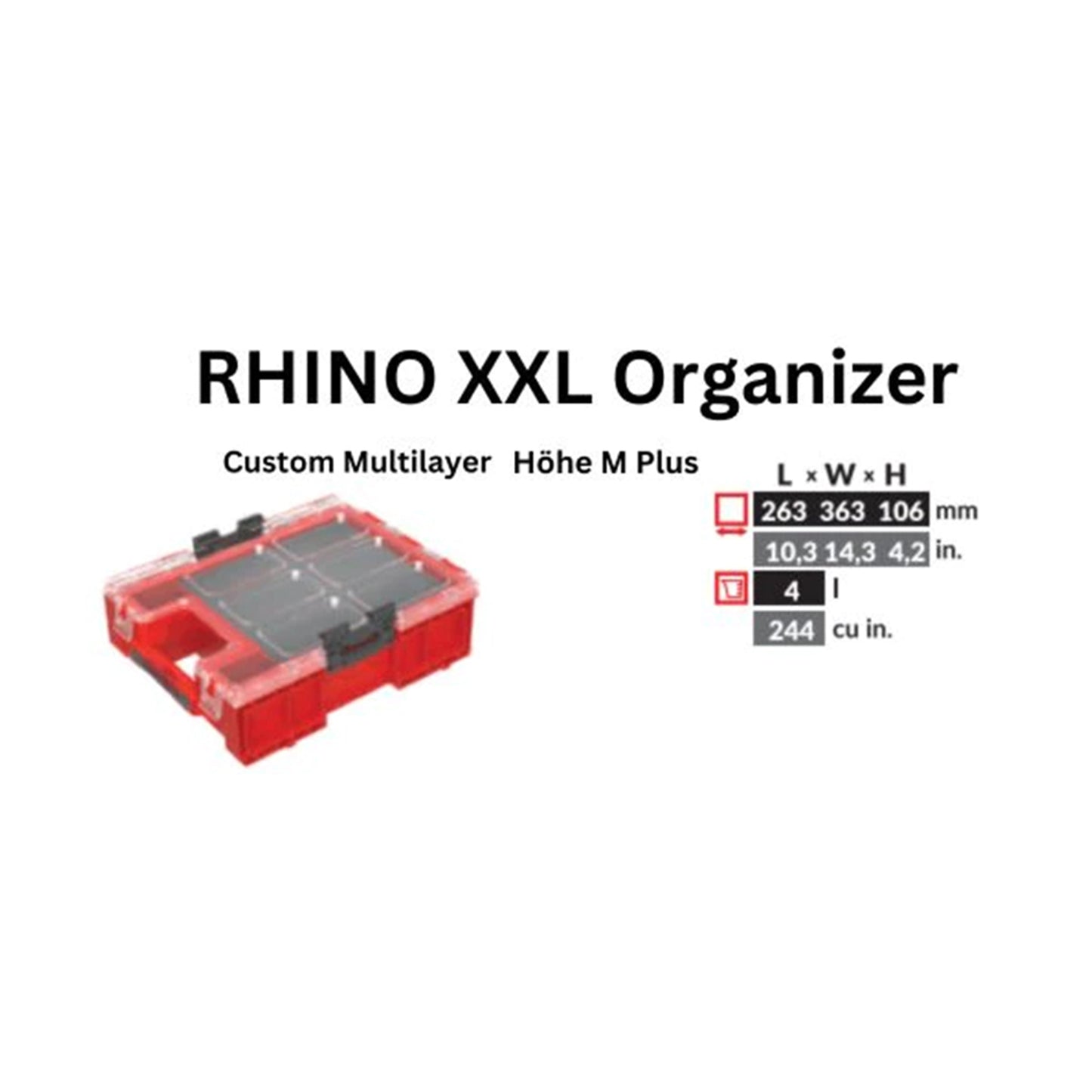 Toolbrothers RHINO XXL Organizer ULTRA Höhe M Plus Custom Multilayer 364 x 264 x 106 mm 4 l stapelbar IP66