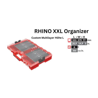 Toolbrothers RHINO XXL Organizer ULTRA Höhe L Custom Multilayer stapelbar 531 x 379 x 77 mm 6 l IP66 mit Schaumstoffeinlage