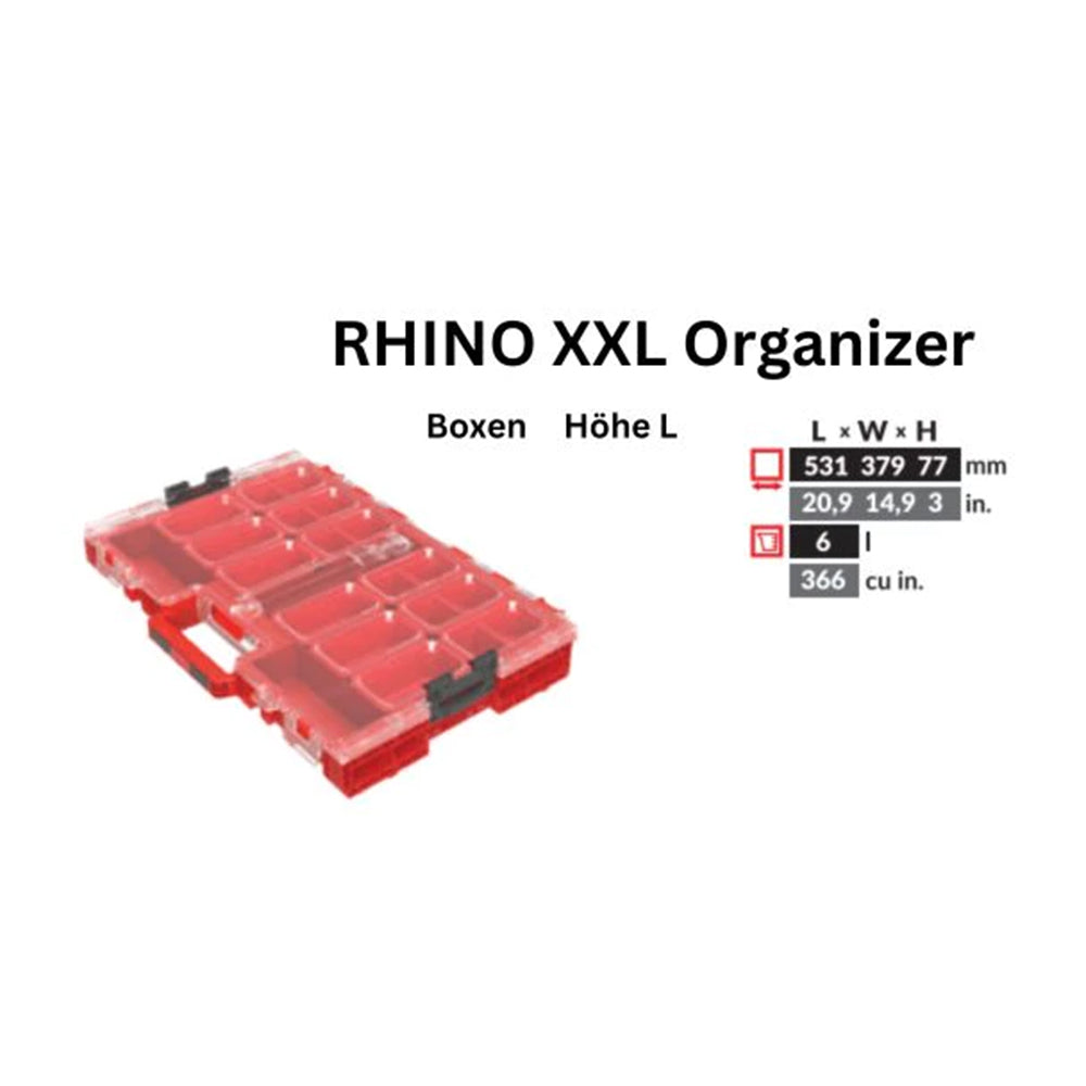 Toolbrothers RHINO XXL Organizer ULTRA Höhe L Boxen stapelbar 531 x 379 x 77 mm 6 l IP66 mit 10 Inlays
