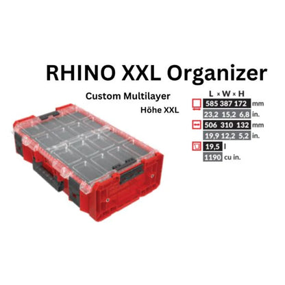 Toolbrothers RHINO XXL Organizer ULTRA Höhe 2XL Custom Multilayer stapelbar 582 x 387 x 172 mm 13,5 l IP66 mit Schaumstoffeinlage