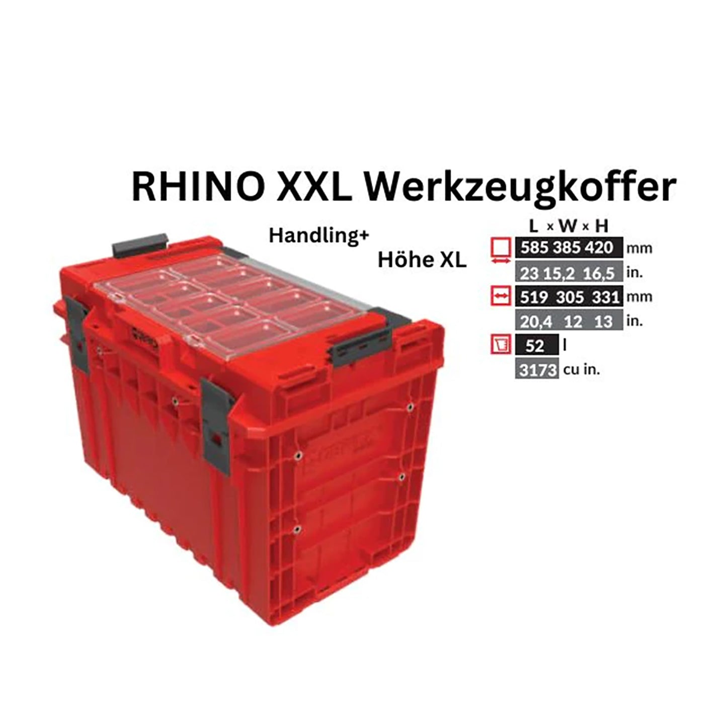 Toolbrothers RHINO XXL Werkzeugkoffer ULTRA Handling+ Höhe XL Custom modularer Organizer 585 x 385 x 420 mm 52 l stapelbar IP66